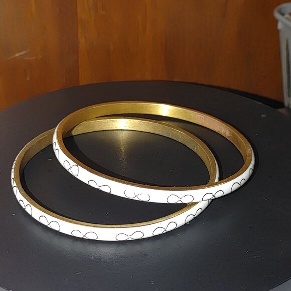 Robert Kuo Infinity Thin Cloisonné Bangle Bracelet Vintage White Gold Bow Motif - Picture 6 of 10